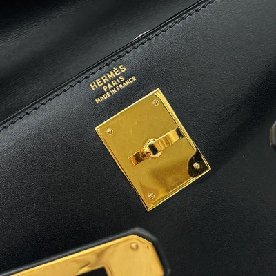 HERMES HERMES Kelly 32 Kelly 32 exterior stitch Bag, Tote Bag, Shoulder Bag, Box Calf, Noir, Black, Gold Fittings