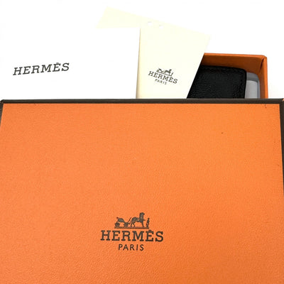 HERMES 爱马仕 Bearn mini Bearn 迷你钱包双叉钱包小钱包迷你钱包 Chevre mysore 黑色黑色银色金属配件雪佛兰纸牌卡持有人紧凑型钱包