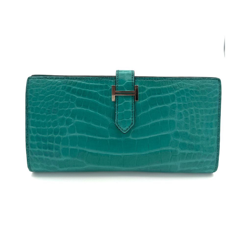 HERMES HERMES B?arn soufflet Bearn soufflet Wallet Long Wallet Long Wallet Alligator Mat Crocodile Blue Paon Green Blue Green Blue Silver Metal Fitting Exotic