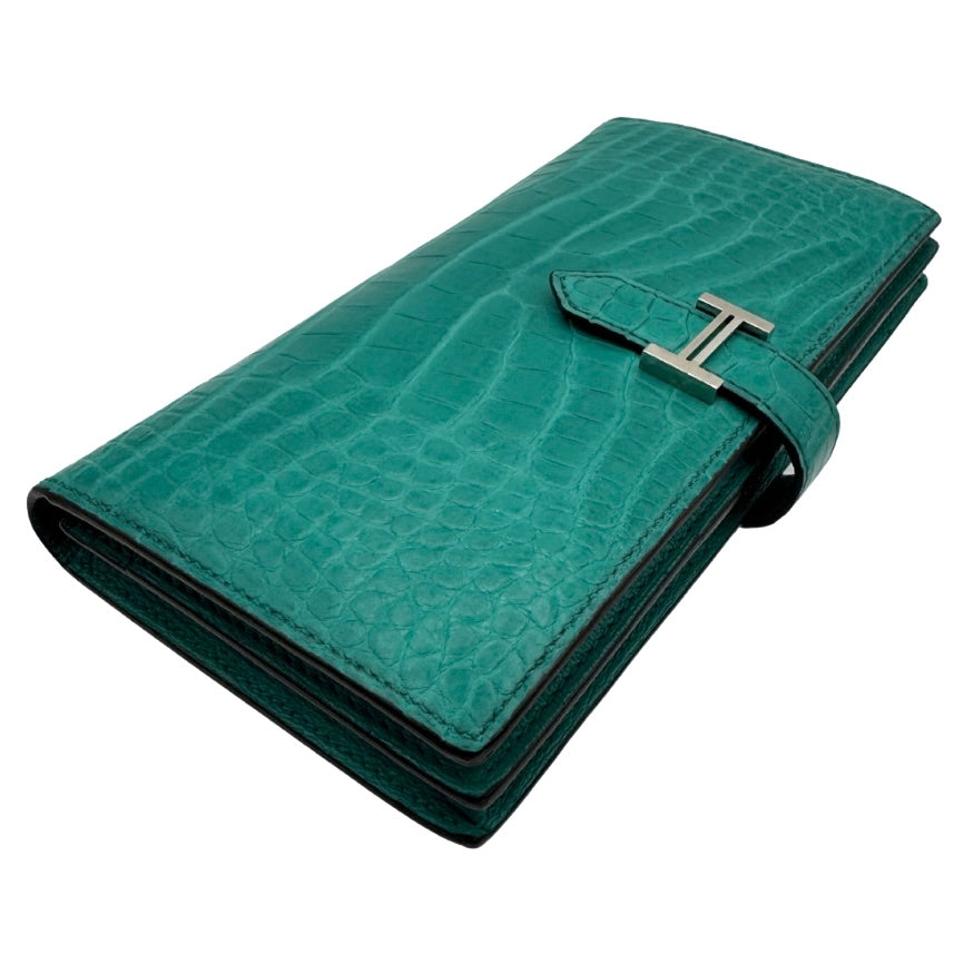 HERMES HERMES B?arn soufflet Bearn soufflet Wallet Long Wallet Long Wallet Alligator Mat Crocodile Blue Paon Green Blue Green Blue Silver Metal Fitting Exotic