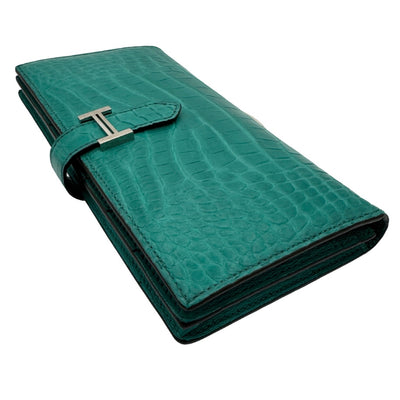 HERMES HERMES B?arn soufflet Bearn soufflet Wallet Long Wallet Long Wallet Alligator Mat Crocodile Blue Paon Green Blue Green Blue Silver Metal Fitting Exotic