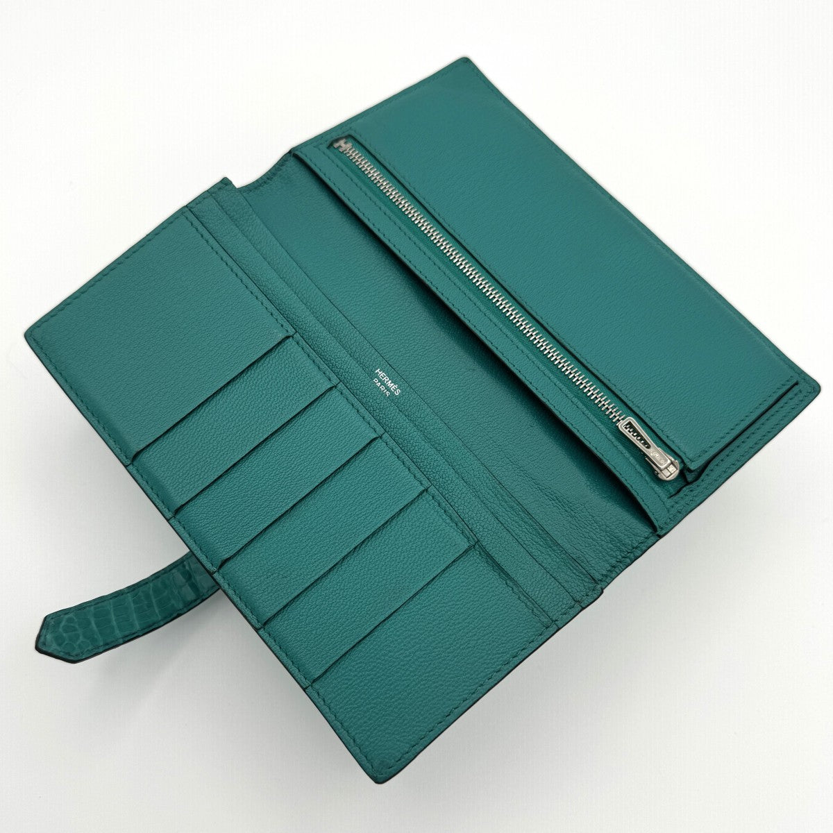 HERMES HERMES B?arn soufflet Bearn soufflet Wallet Long Wallet Long Wallet Alligator Mat Crocodile Blue Paon Green Blue Green Blue Silver Metal Fitting Exotic