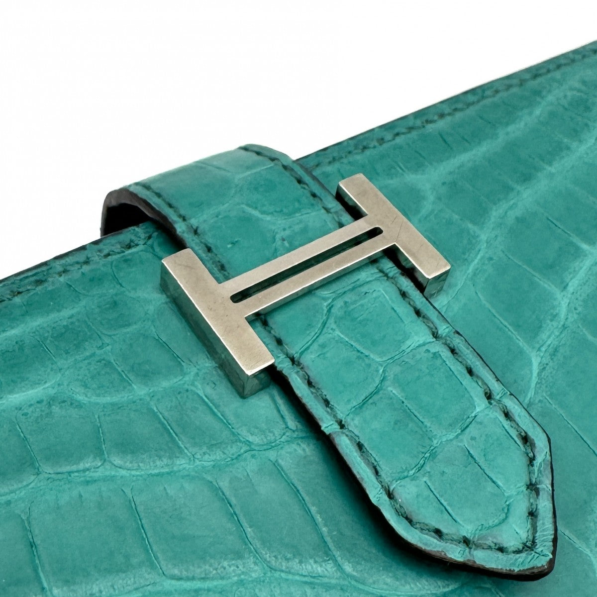 HERMES HERMES B?arn soufflet Bearn soufflet Wallet Long Wallet Long Wallet Alligator Mat Crocodile Blue Paon Green Blue Green Blue Silver Metal Fitting Exotic