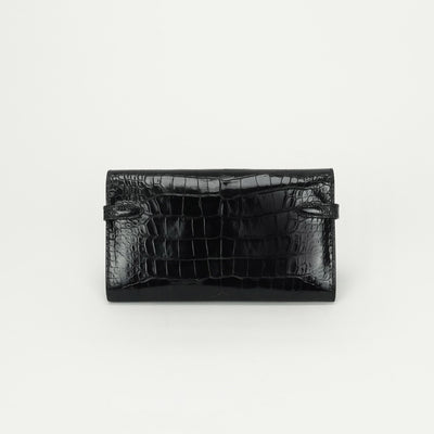 エルメス HERMES ケリーウォレット ケリーウォレットロング 財布 長財布 ロングウォレット アリゲーター クロコダイル ノワール Noir ブラック Black 黒 シルバー金具