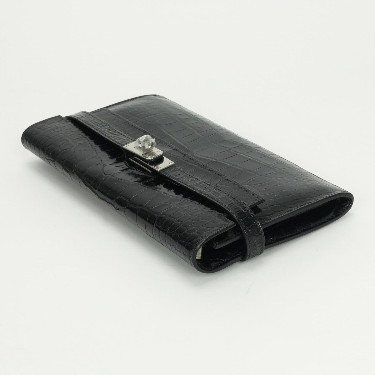 エルメス HERMES ケリーウォレット ケリーウォレットロング 財布 長財布 ロングウォレット アリゲーター クロコダイル ノワール Noir ブラック Black 黒 シルバー金具