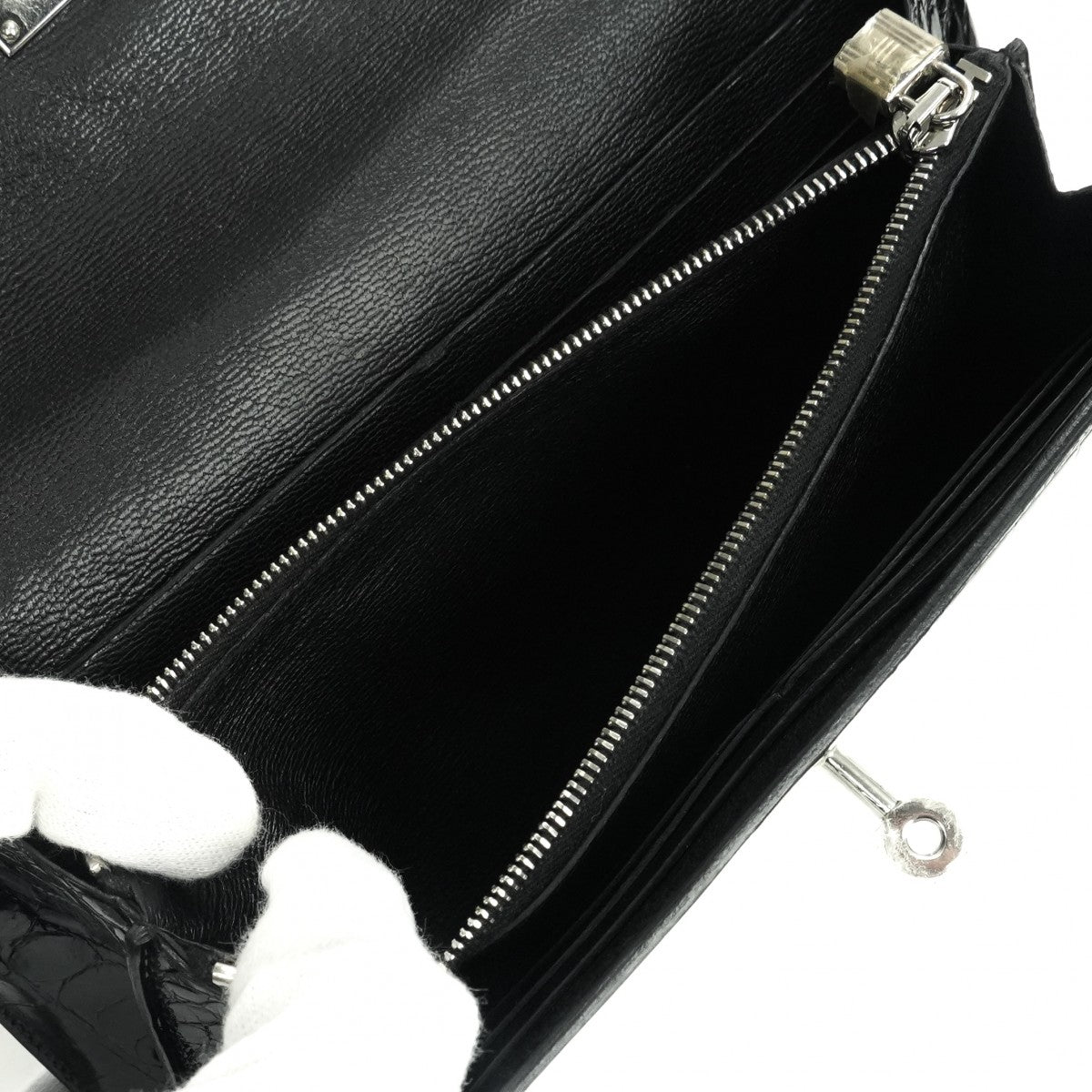 エルメス HERMES ケリーウォレット ケリーウォレットロング 財布 長財布 ロングウォレット アリゲーター クロコダイル ノワール Noir ブラック Black 黒 シルバー金具