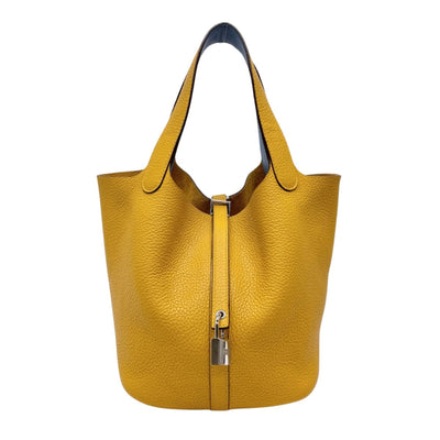 HERMES HERMES Picotin lock MM Picotin lock MM Picotin lock 22 Tote bag Torillon Clemence Jaune Amble Celeste Yellow Blue Yellow Silver Metal fittings