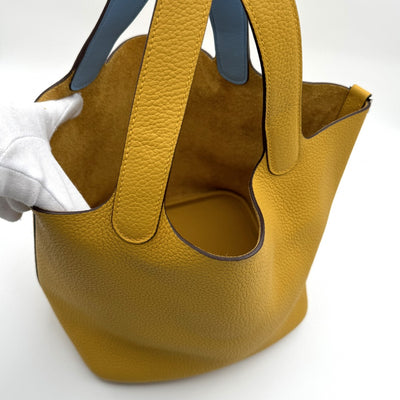 HERMES HERMES Picotin lock MM Picotin lock MM Picotin lock 22 Tote bag Torillon Clemence Jaune Amble Celeste Yellow Blue Yellow Silver Metal fittings