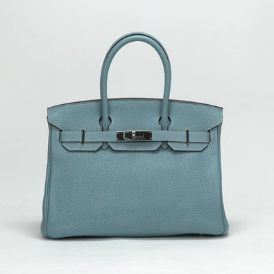 HERMES 爱马仕 Birkin 30 Birkin 30 袋，手提袋，峡湾，西尔，蓝色，浅蓝色，银色配件