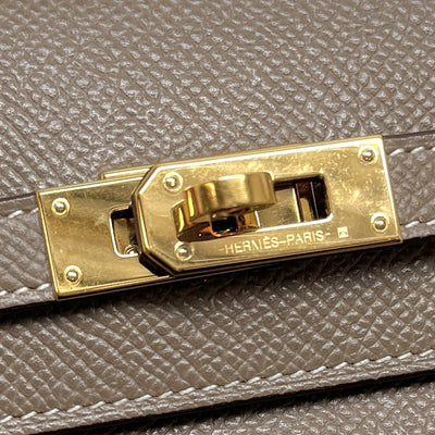 エルメス HERMES ケリーウォレット ケリーウォレット ミディアム 財布 三つ折り財布 ミニ財布 ミニウォレット エプソン エトゥープ グレー ゴールド金具 ヴォーエプソン