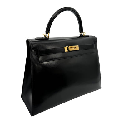 HERMES 헤르메스 Kelly 32 Kelly 32 가방, 토트 백, 숄더백, 박스 송아지, 누아르, 검은 색, 검은 색, 금 하드웨어, V 자형 하드웨어, 새로운 금속