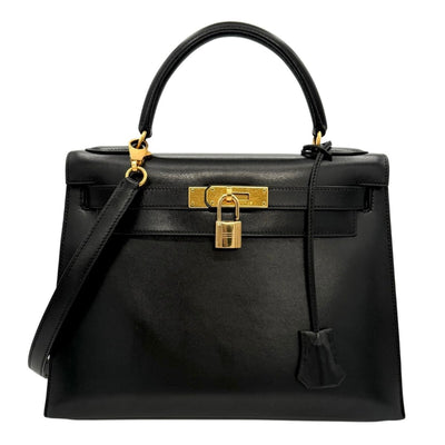 HERMES HERMES Kelly 28 Kelly 28 Bag, Tote Bag, Shoulder Bag, Box Calf, Noir, Black, Gold Fittings