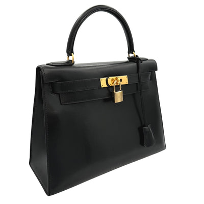 HERMES HERMES Kelly 28 Kelly 28 Bag, Tote Bag, Shoulder Bag, Box Calf, Noir, Black, Gold Fittings