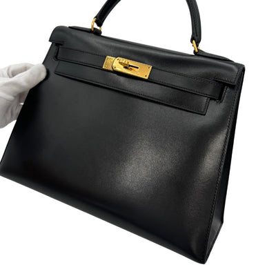 HERMES HERMES Kelly 28 Kelly 28 Bag, Tote Bag, Shoulder Bag, Box Calf, Noir, Black, Gold Fittings