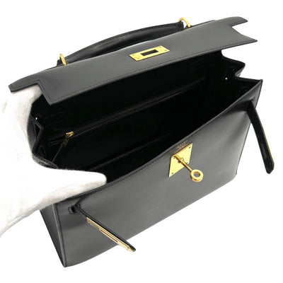 HERMES HERMES Kelly 28 Kelly 28 Bag, Tote Bag, Shoulder Bag, Box Calf, Noir, Black, Gold Fittings