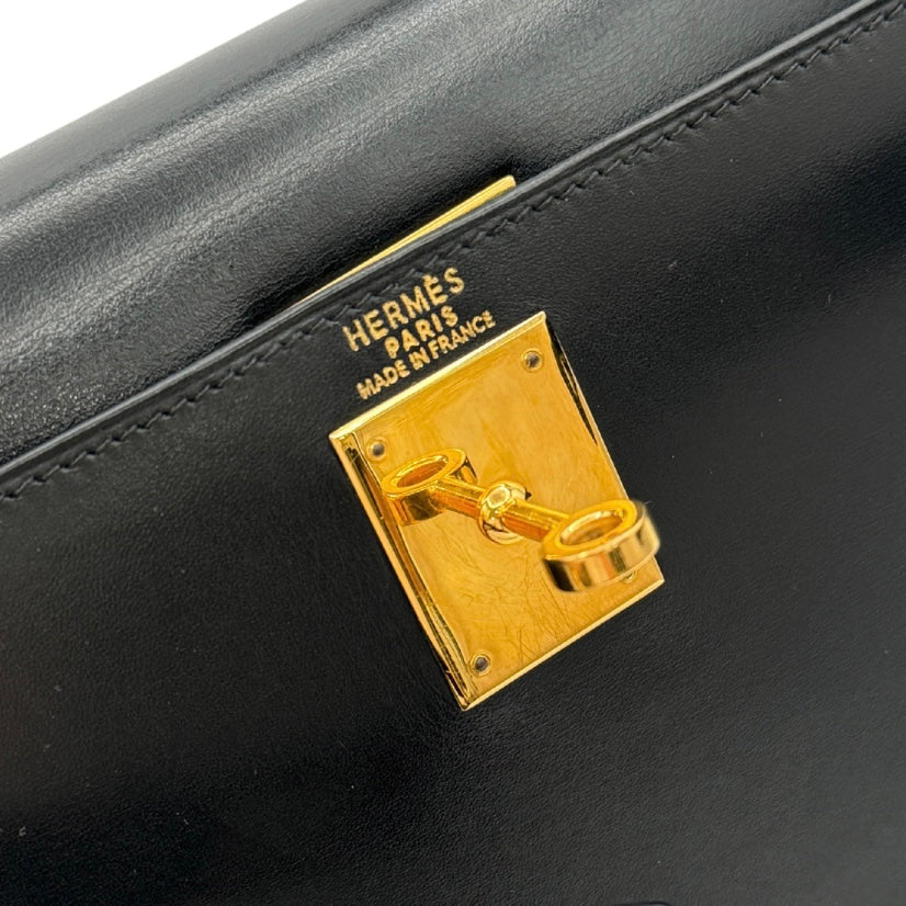 HERMES 헤르메스 Kelly 28 Kelly 28 가방, 토트 백, 숄더백, 상자 송아지, 누아르, 검은 색, 금 피팅