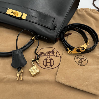 HERMES HERMES Kelly 28 Kelly 28 Bag, Tote Bag, Shoulder Bag, Box Calf, Noir, Black, Gold Fittings