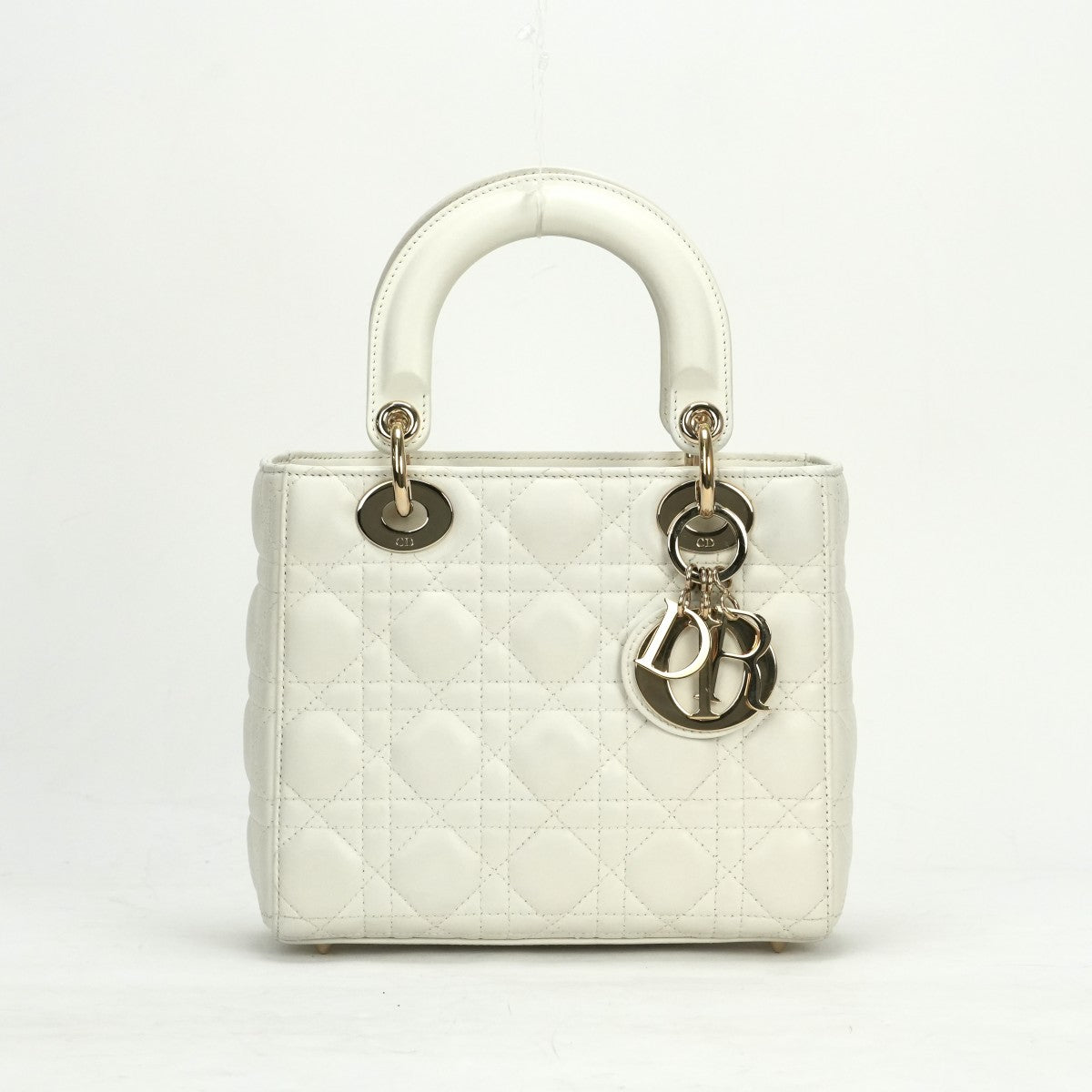 CHRISTIAN DIOR 기독교 디올 Lady dior small LADY DIOR MY ABCDIOR MYABC Cannage bag 가방, 토트 백, 숄더백, 양고기, 흰색, 흰색, 금 피팅