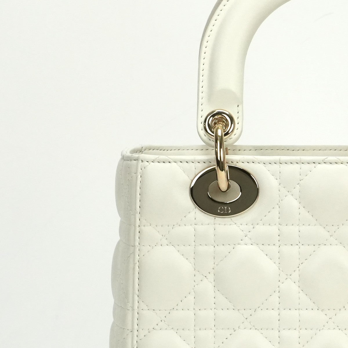 CHRISTIAN DIOR 기독교 디올 Lady dior small LADY DIOR MY ABCDIOR MYABC Cannage bag 가방, 토트 백, 숄더백, 양고기, 흰색, 흰색, 금 피팅