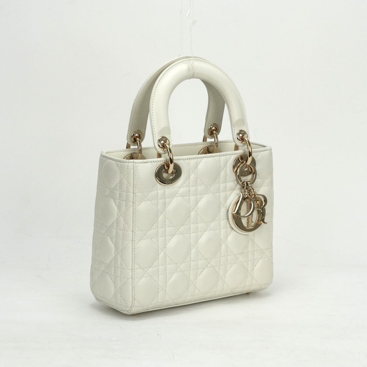 CHRISTIAN DIOR 기독교 디올 Lady dior small LADY DIOR MY ABCDIOR MYABC Cannage bag 가방, 토트 백, 숄더백, 양고기, 흰색, 흰색, 금 피팅