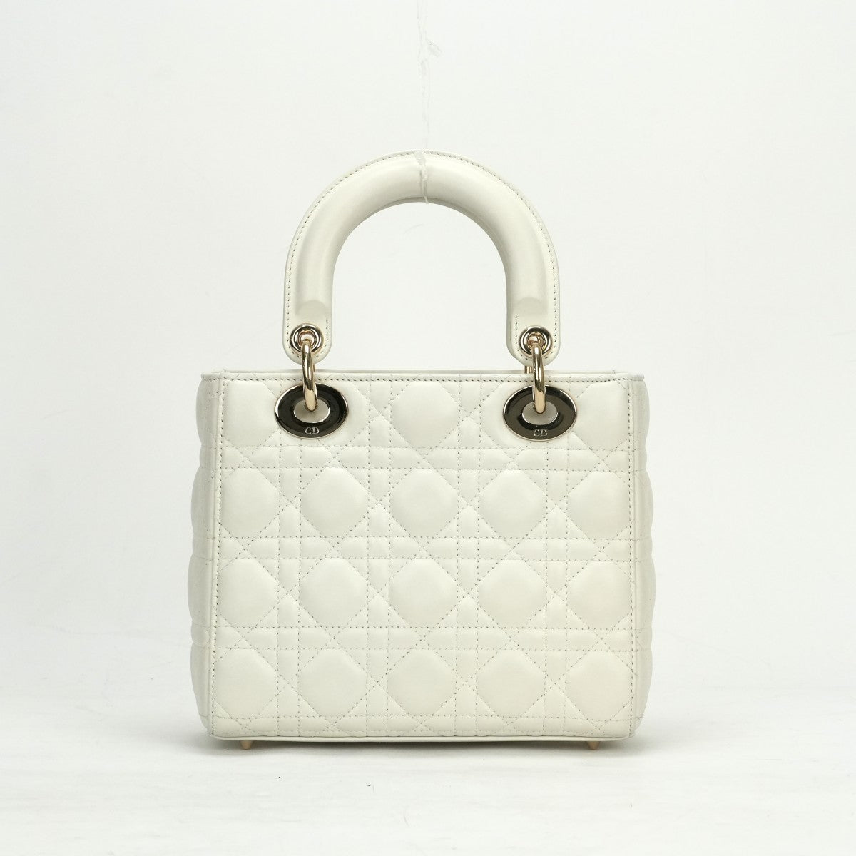 CHRISTIAN DIOR 기독교 디올 Lady dior small LADY DIOR MY ABCDIOR MYABC Cannage bag 가방, 토트 백, 숄더백, 양고기, 흰색, 흰색, 금 피팅