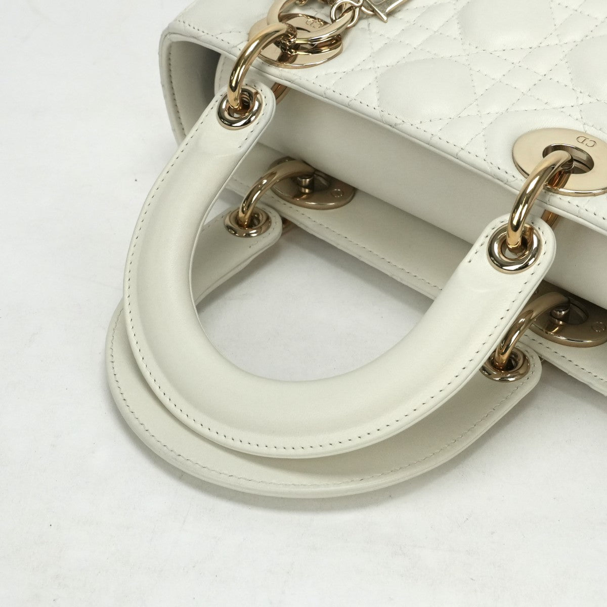 CHRISTIAN DIOR 기독교 디올 Lady dior small LADY DIOR MY ABCDIOR MYABC Cannage bag 가방, 토트 백, 숄더백, 양고기, 흰색, 흰색, 금 피팅