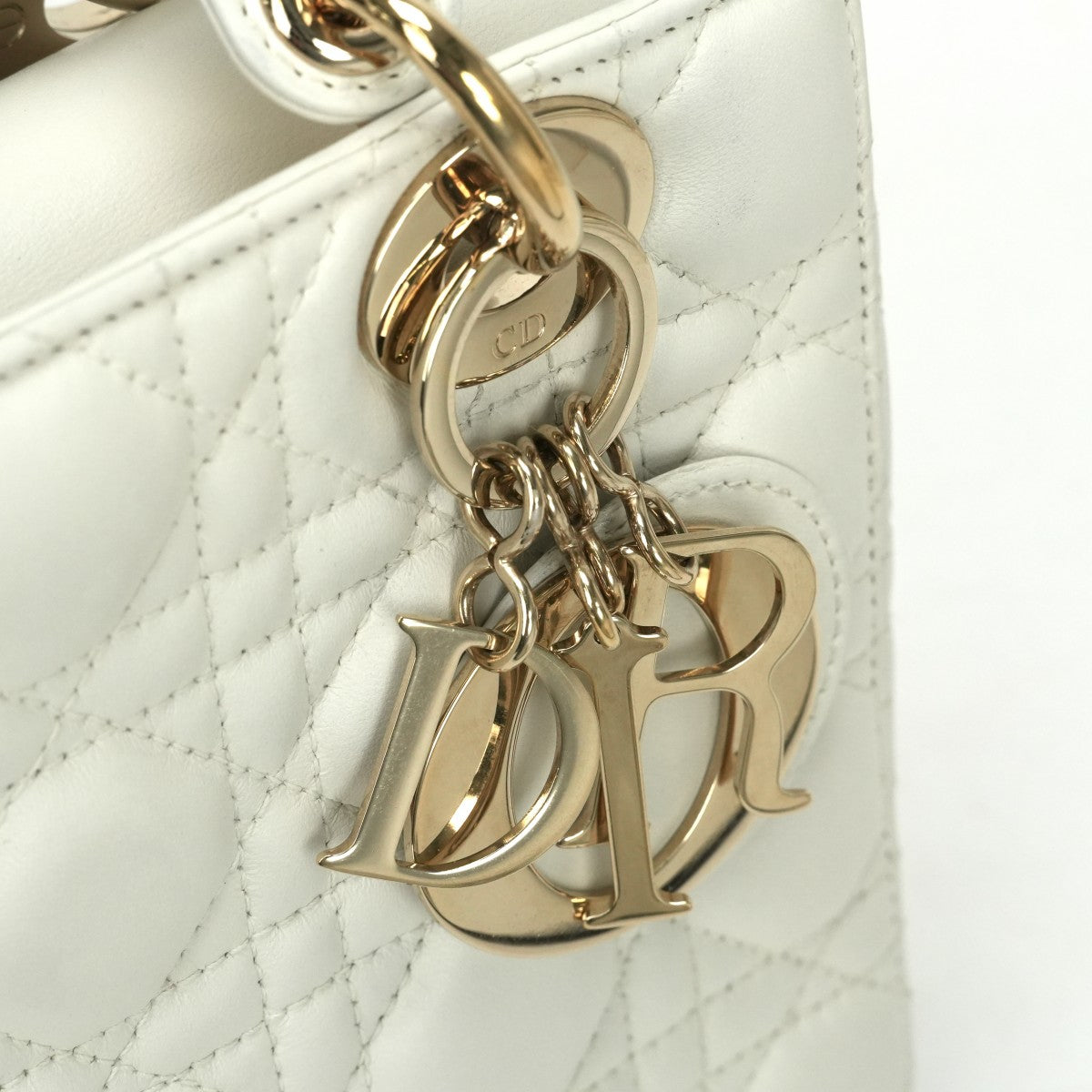 CHRISTIAN DIOR 기독교 디올 Lady dior small LADY DIOR MY ABCDIOR MYABC Cannage bag 가방, 토트 백, 숄더백, 양고기, 흰색, 흰색, 금 피팅