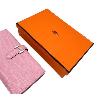 HERMES HERMES B?arn soufflet Bearn soufflet Wallet Long Wallet Long Wallet Alligator Mat Crocodile Pink Silver Metal Fitting Exotic