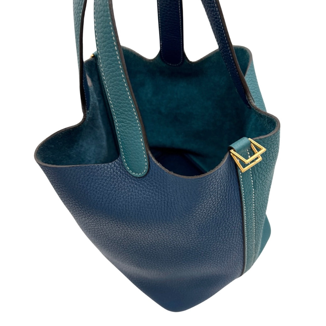 HERMES HERMES Picotin lock MM kazak Picotin lock MM Picotin lock 22 Tote bag Toryon Clemence Deep Blue Veil Bosfall Blue Green Blue Green Gold hardware