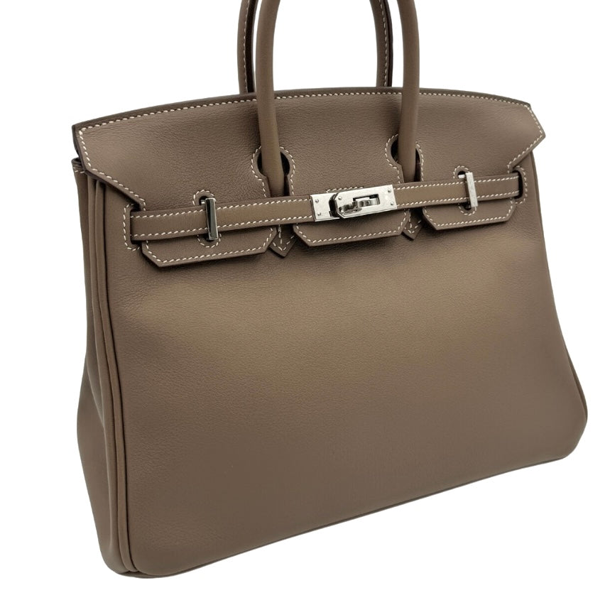 HERMES 爱马仕 Birkin 25 Birkin 25 袋，手提袋，迅捷，埃托普，米色，绿色，银色配件，vo swift