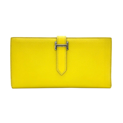 HERMES HERMES B?arn soufflet Bearn soufflet Wallet Long Wallet Epson Jaune Naples Mauve Silvestle Yellow Pink Yellow Silver Metal Fittings Vau Epson