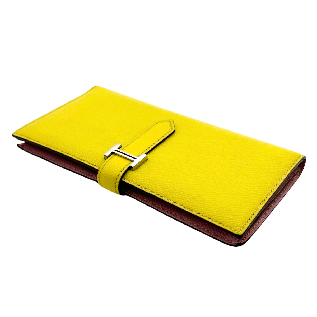 HERMES HERMES B?arn soufflet Bearn soufflet Wallet Long Wallet Epson Jaune Naples Mauve Silvestle Yellow Pink Yellow Silver Metal Fittings Vau Epson