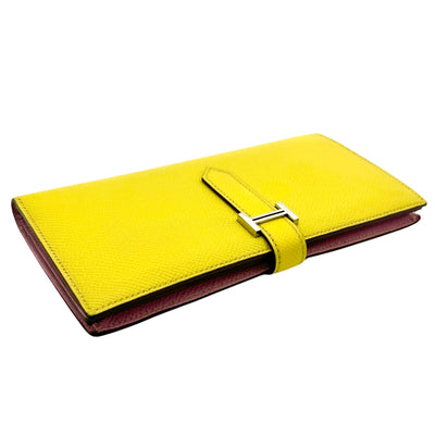 HERMES HERMES B?arn soufflet Bearn soufflet Wallet Long Wallet Epson Jaune Naples Mauve Silvestle Yellow Pink Yellow Silver Metal Fittings Vau Epson