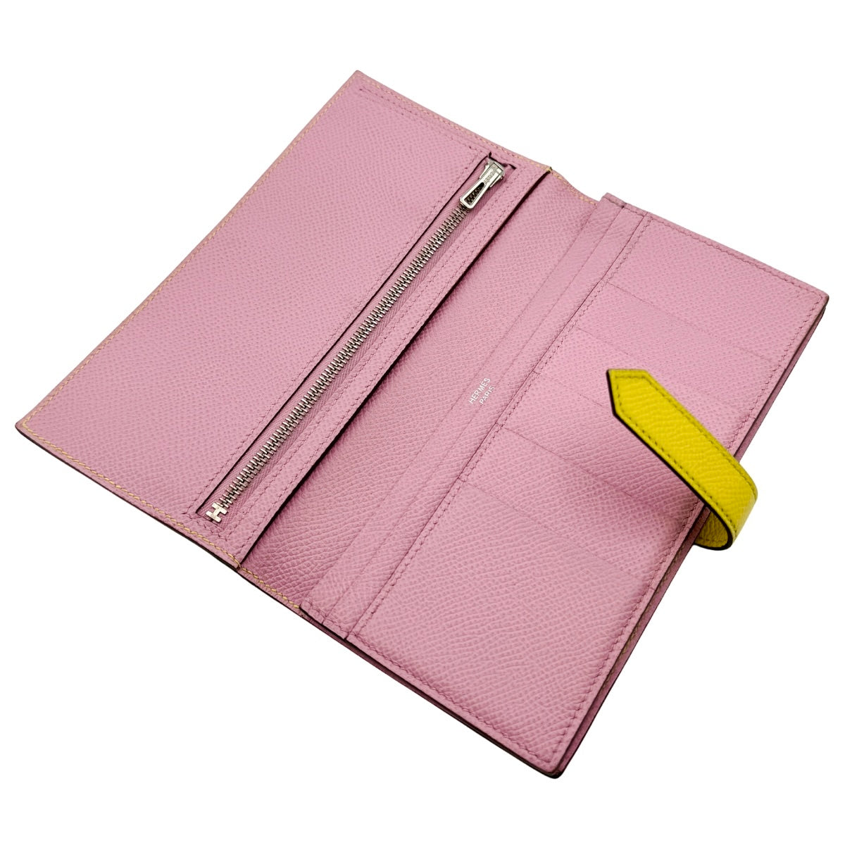 HERMES HERMES B?arn soufflet Bearn soufflet Wallet Long Wallet Epson Jaune Naples Mauve Silvestle Yellow Pink Yellow Silver Metal Fittings Vau Epson