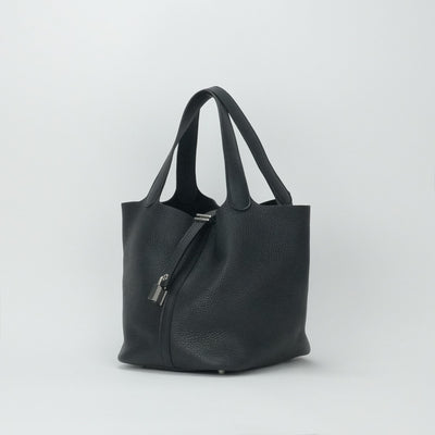 HERMES 爱马仕 Picotin lock MM Picotin lock MM Picotin lock 22 手提袋Toryon Clemence Noir黑色银色金属配件