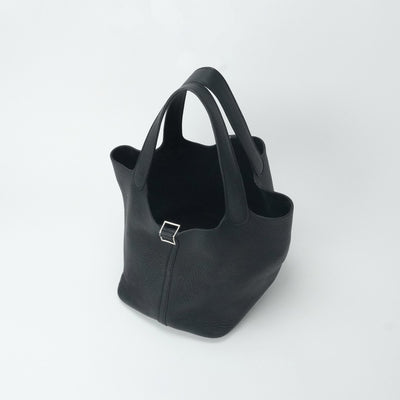 HERMES 爱马仕 Picotin lock MM Picotin lock MM Picotin lock 22 手提袋Toryon Clemence Noir黑色银色金属配件