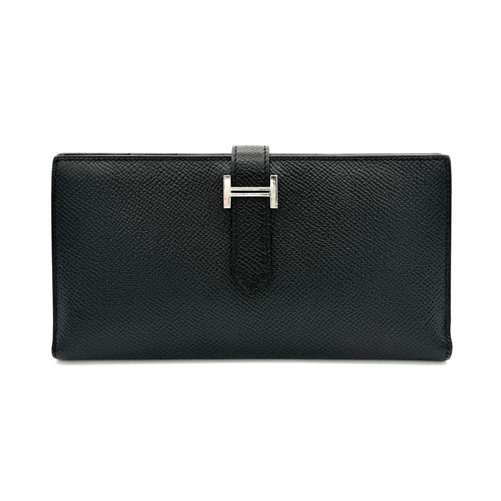 HERMES HERMES B?arn soufflet Bearn soufflet Wallet Long Wallet Epson Noir Black Silver Metal Fittings Vaugh Epson