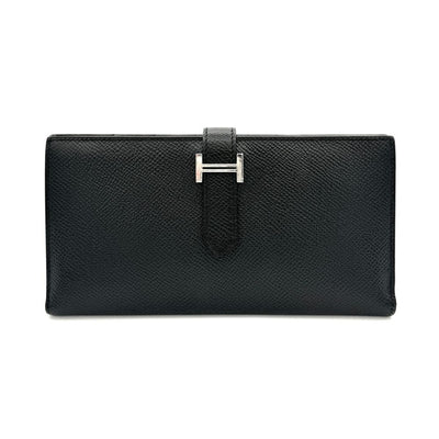 HERMES HERMES B?arn soufflet Bearn soufflet Wallet Long Wallet Epson Noir Black Silver Metal Fittings Vaugh Epson