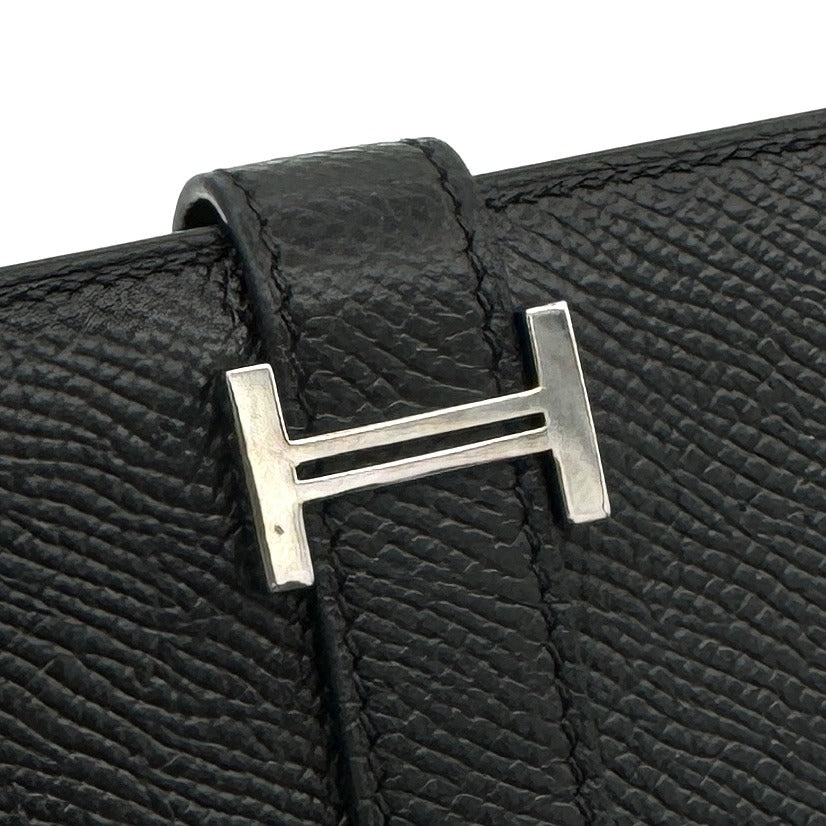 HERMES HERMES B?arn soufflet Bearn soufflet Wallet Long Wallet Epson Noir Black Silver Metal Fittings Vaugh Epson