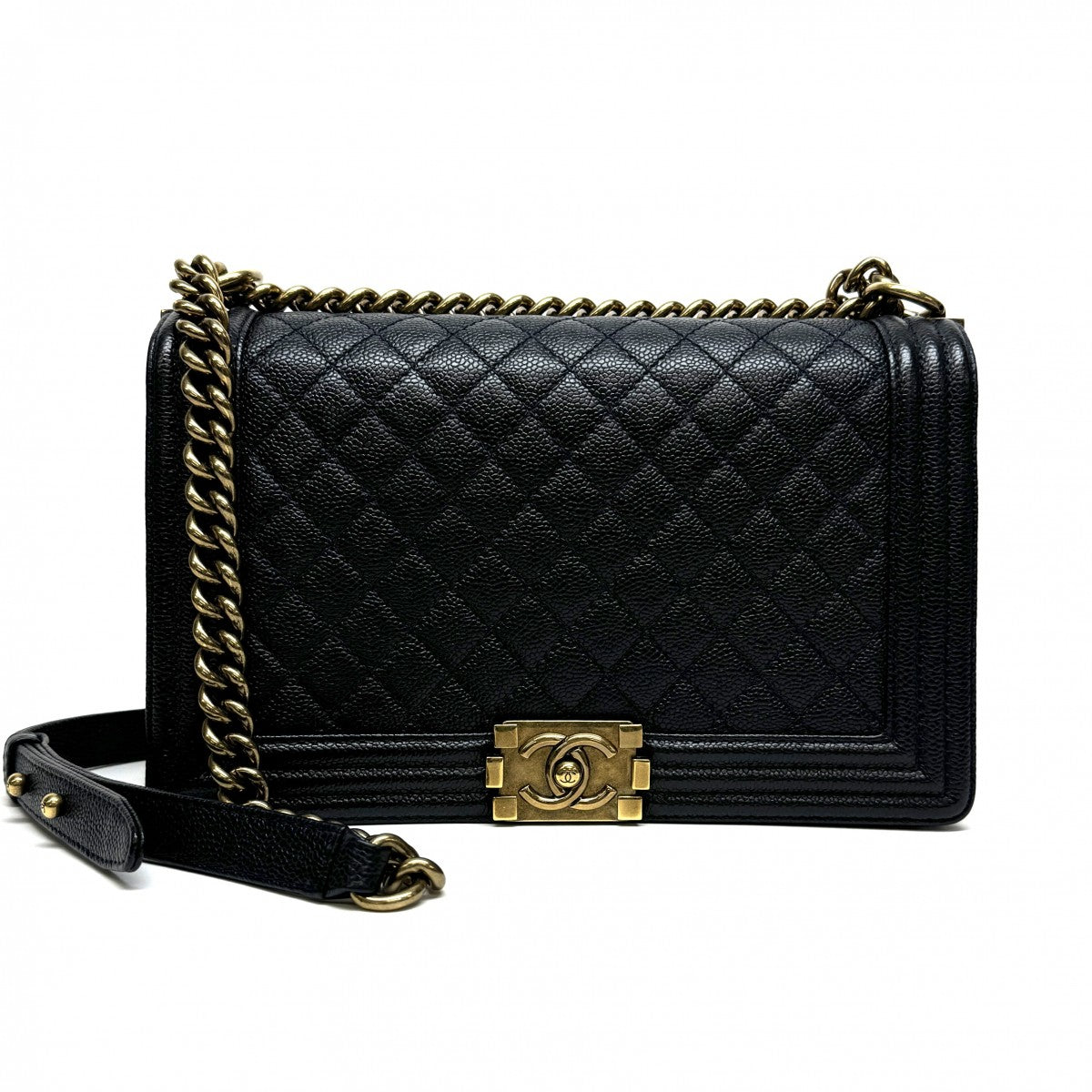 CHANEL CHANEL Boy chanel Bag Shoulder Bag Caviar Skin Navy Navy Gold Hardware Chain Shoulder Bag Double chain Coco mark