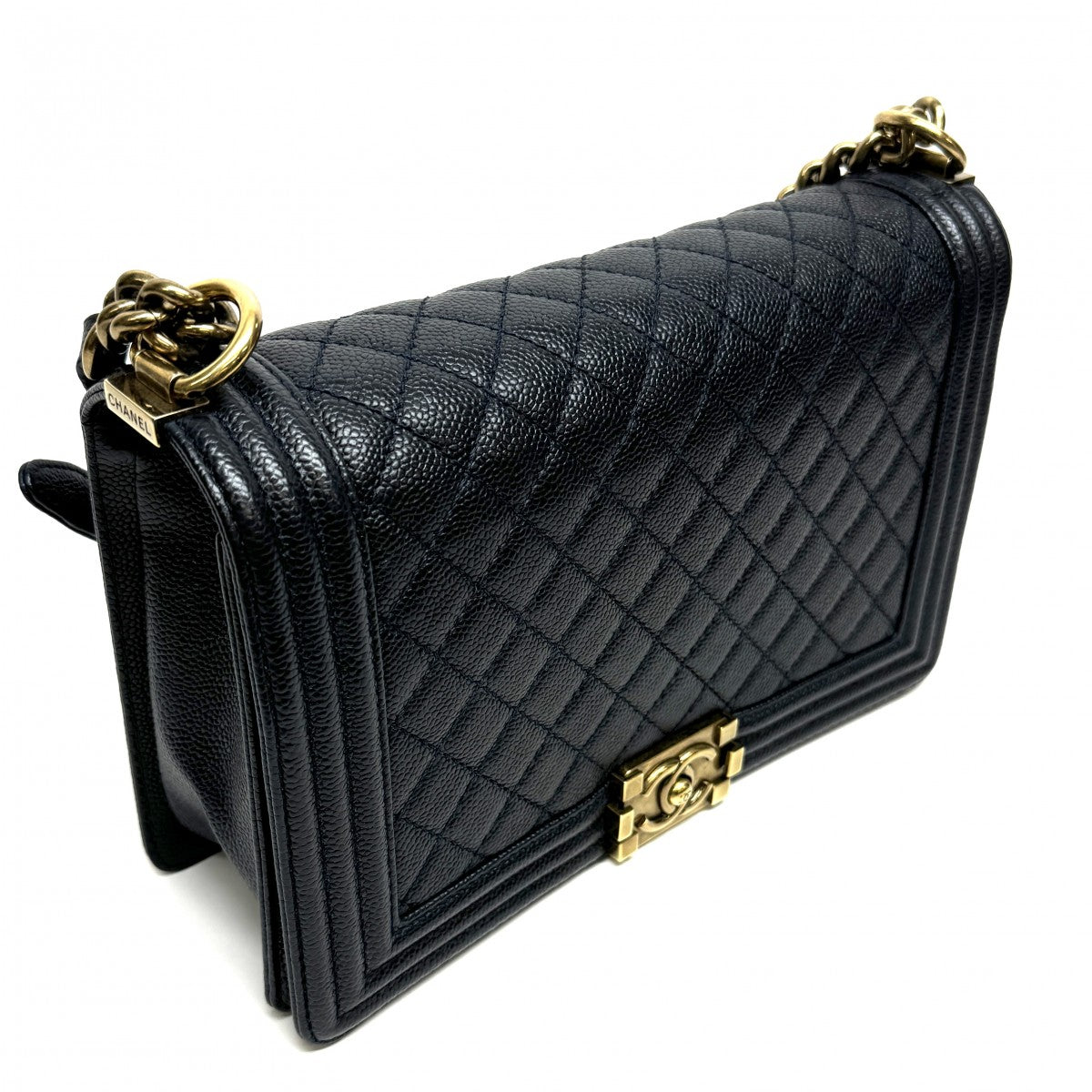 CHANEL CHANEL Boy chanel Bag Shoulder Bag Caviar Skin Navy Navy Gold Hardware Chain Shoulder Bag Double chain Coco mark