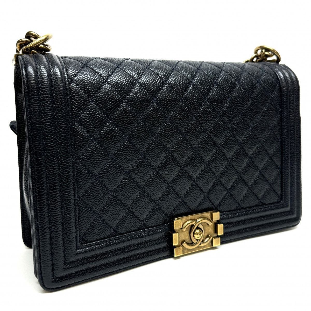 CHANEL CHANEL Boy chanel Bag Shoulder Bag Caviar Skin Navy Navy Gold Hardware Chain Shoulder Bag Double chain Coco mark