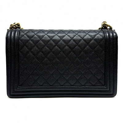 CHANEL CHANEL Boy chanel Bag Shoulder Bag Caviar Skin Navy Navy Gold Hardware Chain Shoulder Bag Double chain Coco mark