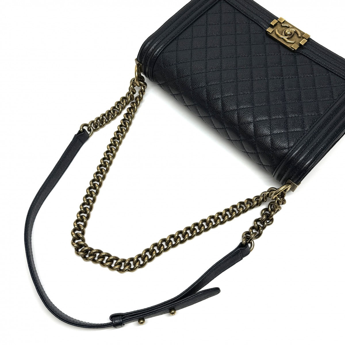 CHANEL CHANEL Boy chanel Bag Shoulder Bag Caviar Skin Navy Navy Gold Hardware Chain Shoulder Bag Double chain Coco mark