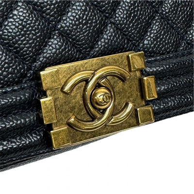 シャネル CHANEL ボーイシャネル バッグ ショルダーバッグ キャビアスキン ネイビー 紺 ゴールド金具 チェーンショルダーバッグ ダブルチェーン ココマーク