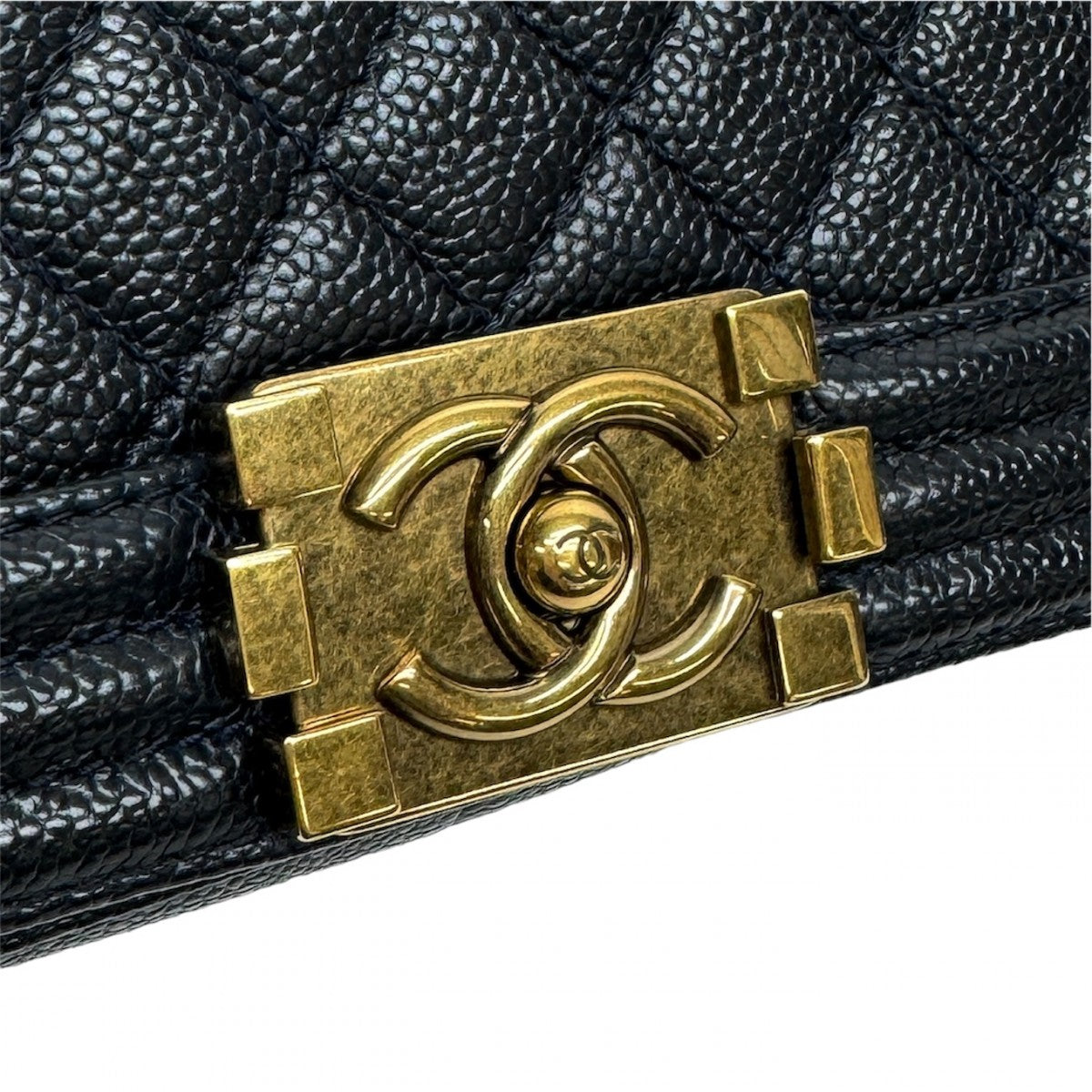 CHANEL CHANEL Boy chanel Bag Shoulder Bag Caviar Skin Navy Navy Gold Hardware Chain Shoulder Bag Double chain Coco mark