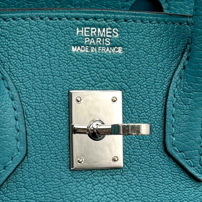 HERMES HERMES Birkin 25 Birkin 25 chevre mysore Bag, Tote Bag, Chevre, Turquoise, Blue, Silver Fittings