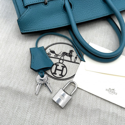 エルメス HERMES バーキン25 バーキン 25 シェブルミゾル バッグ トートバッグ シェーブル ターコイズ ブルー 青 シルバー金具