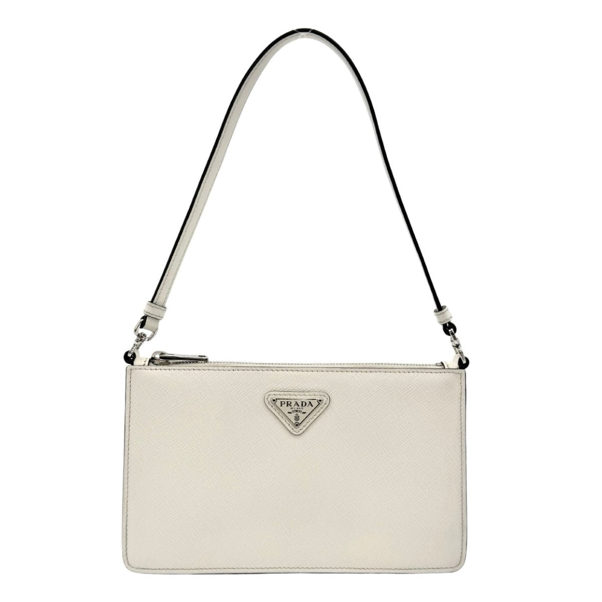 PRADA PRADA Saffiano lux Triangle logo Saffianorax bag Shoulder bag Saffiano leather White BIANCO Silver hardware Handbag