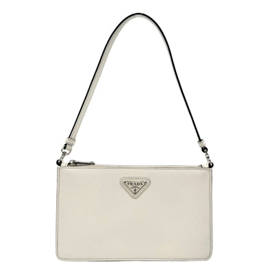 PRADA PRADA Saffiano lux Triangle logo Saffianorax bag Shoulder bag Saffiano leather White BIANCO Silver hardware Handbag